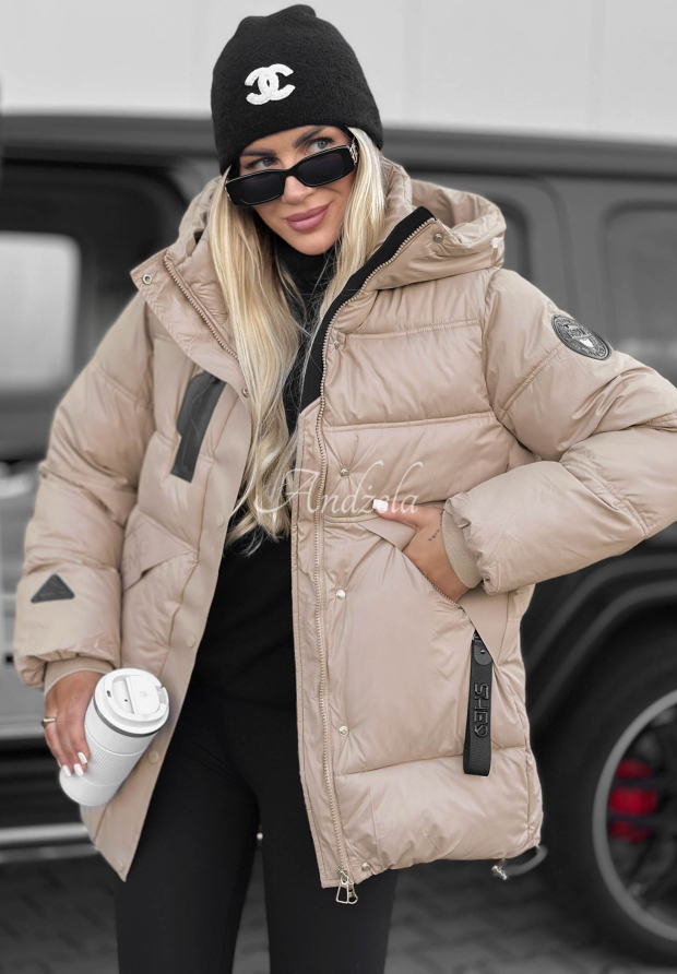 Gesteppte Jacke mit Kapuze Simple Theory Beige