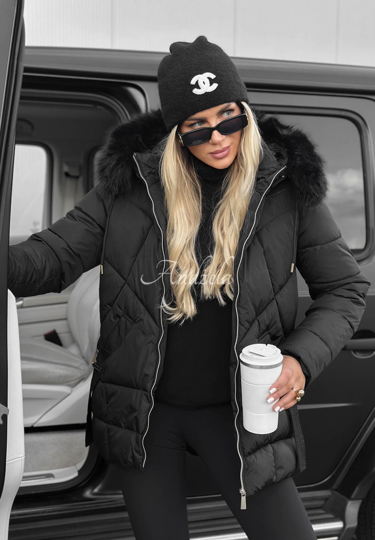 Gesteppte Jacke mit Fellimitat Snow Babe Schwarz