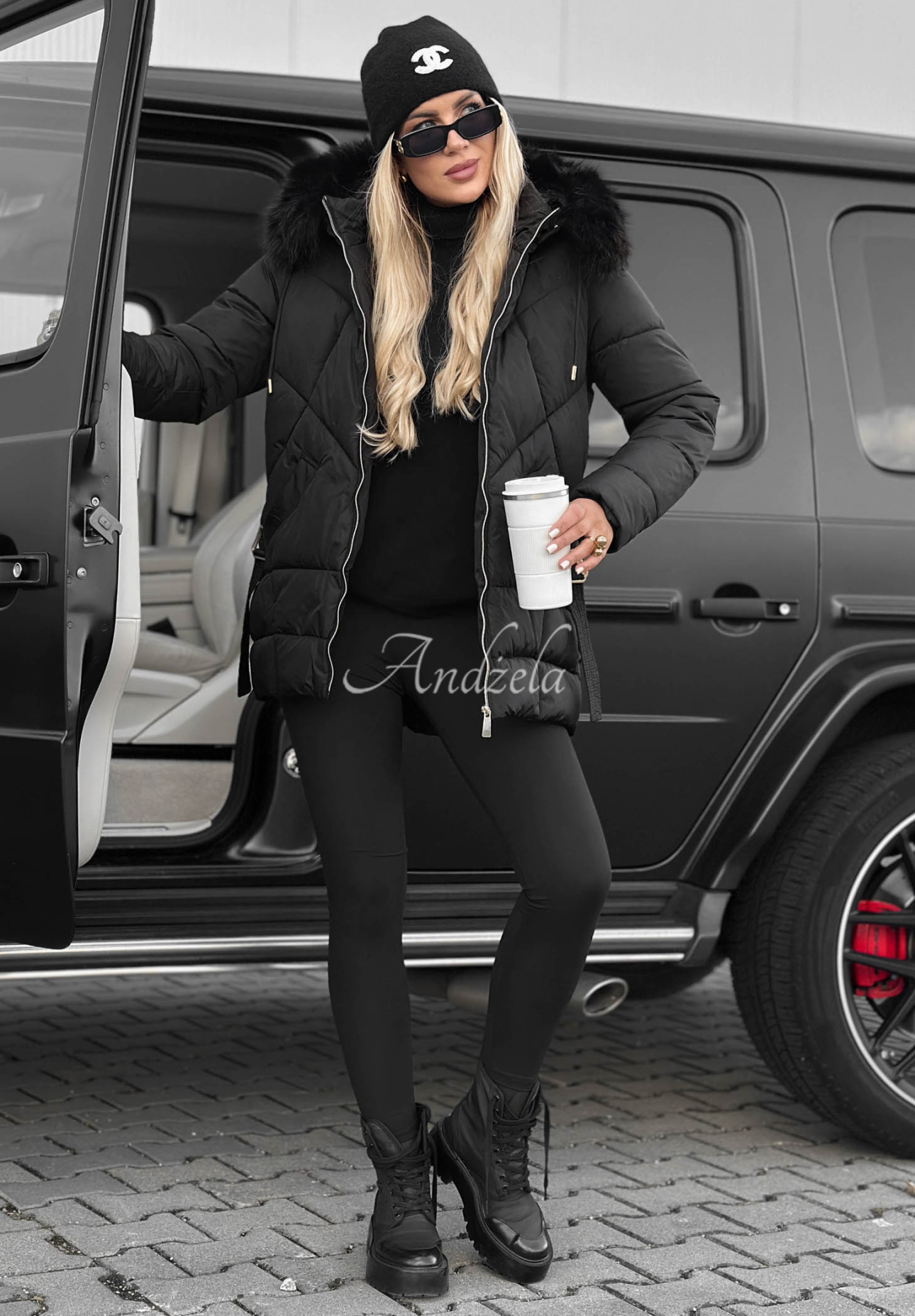 Gesteppte Jacke mit Fellimitat Snow Babe Schwarz