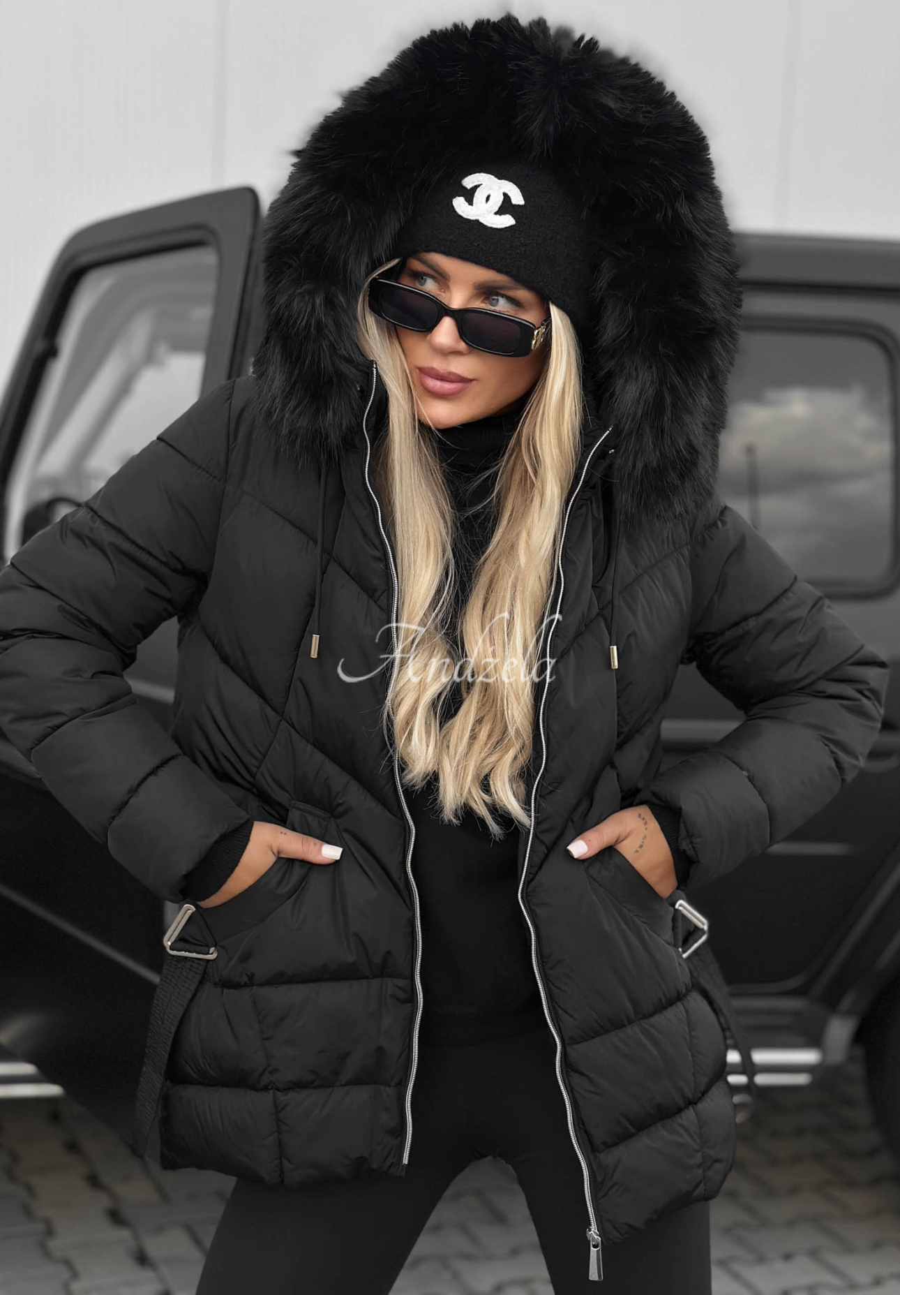Gesteppte Jacke mit Fellimitat Snow Babe Schwarz