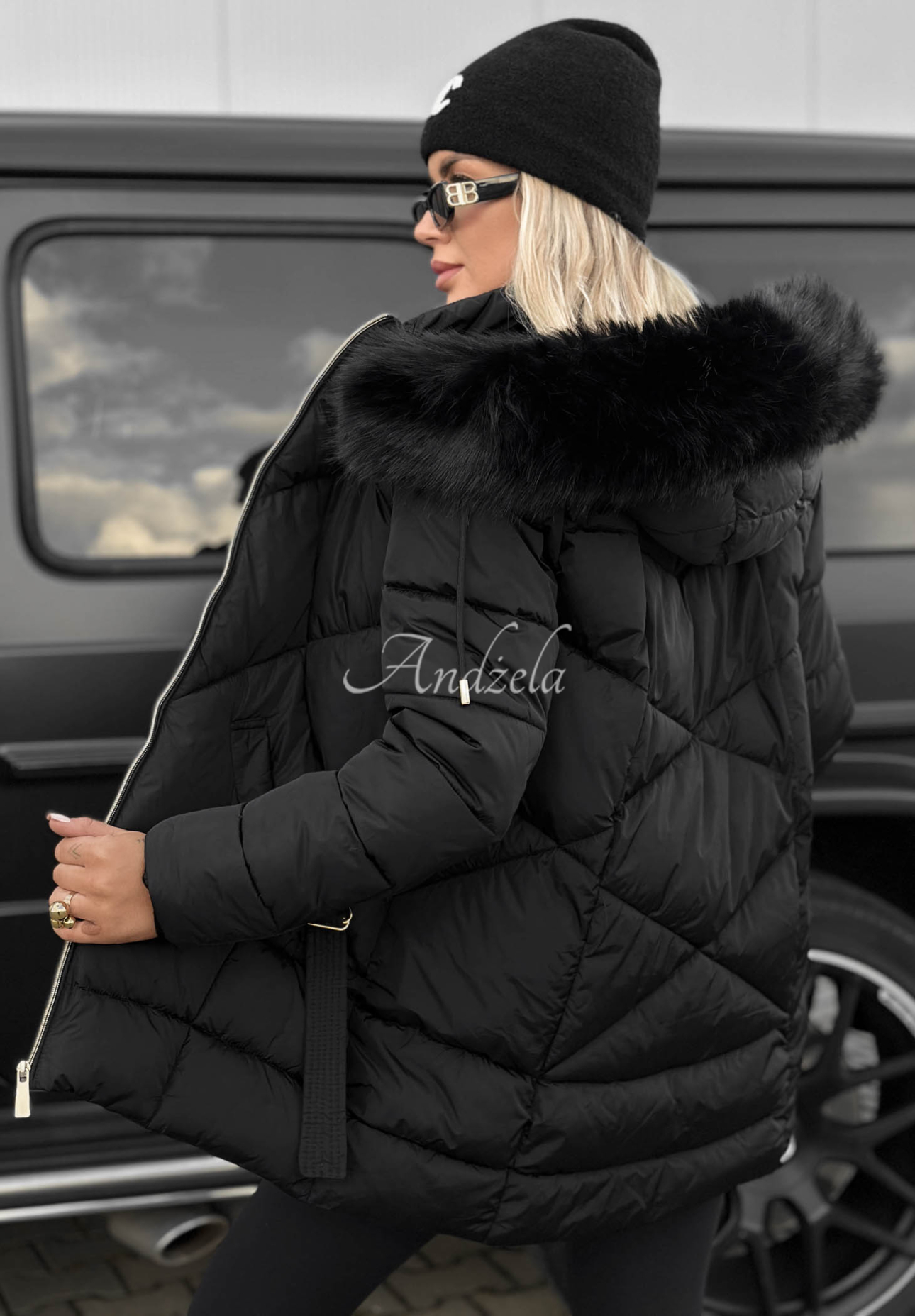 Gesteppte Jacke mit Fellimitat Snow Babe Schwarz