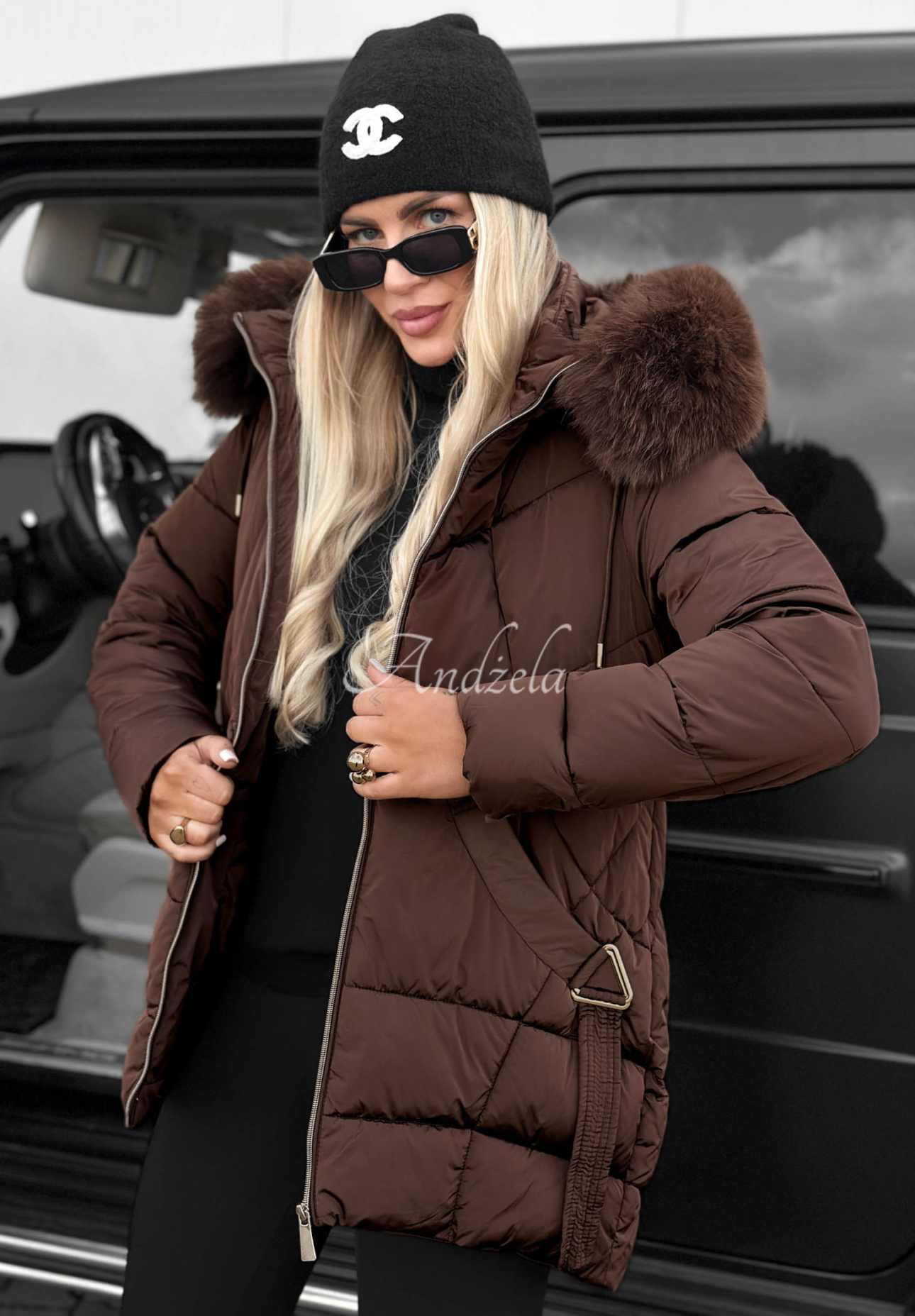 Gesteppte Jacke mit Fellimitat Snow Babe Schokoladenbraun