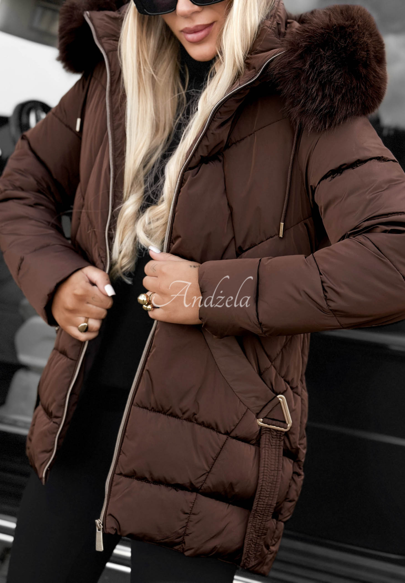 Gesteppte Jacke mit Fellimitat Snow Babe Schokoladenbraun