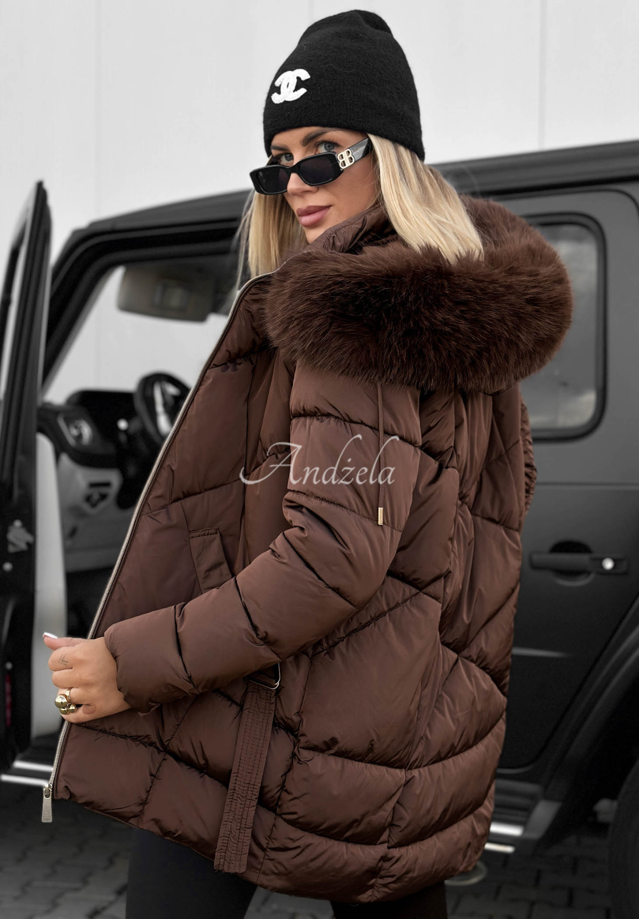 Gesteppte Jacke mit Fellimitat Snow Babe Schokoladenbraun