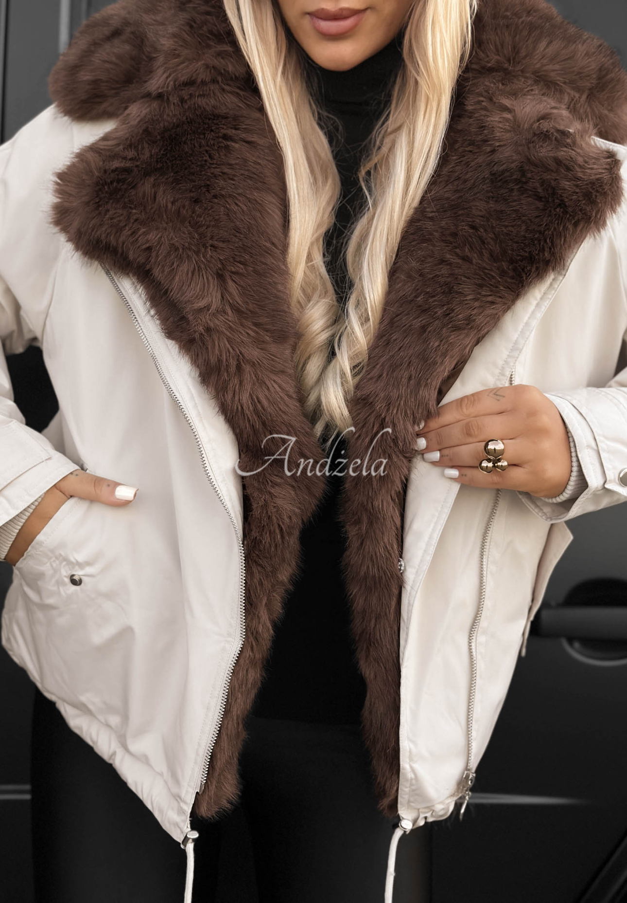 Parka mit Kunstfell Far Enough Hell Beige