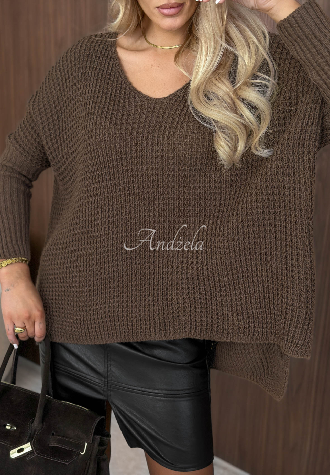 Asymmetrischer Oversize-Pullover Amber Knit Mokkafarben