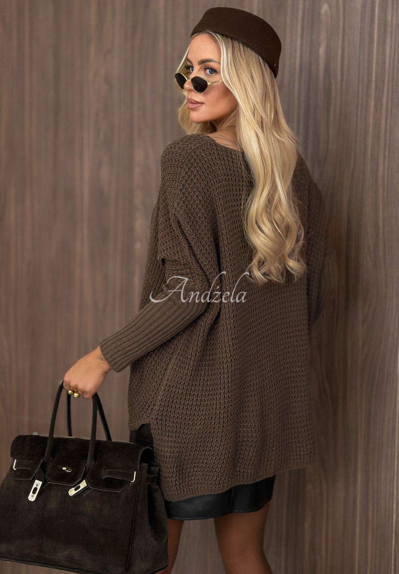 Asymmetrischer Oversize-Pullover Amber Knit Mokkafarben
