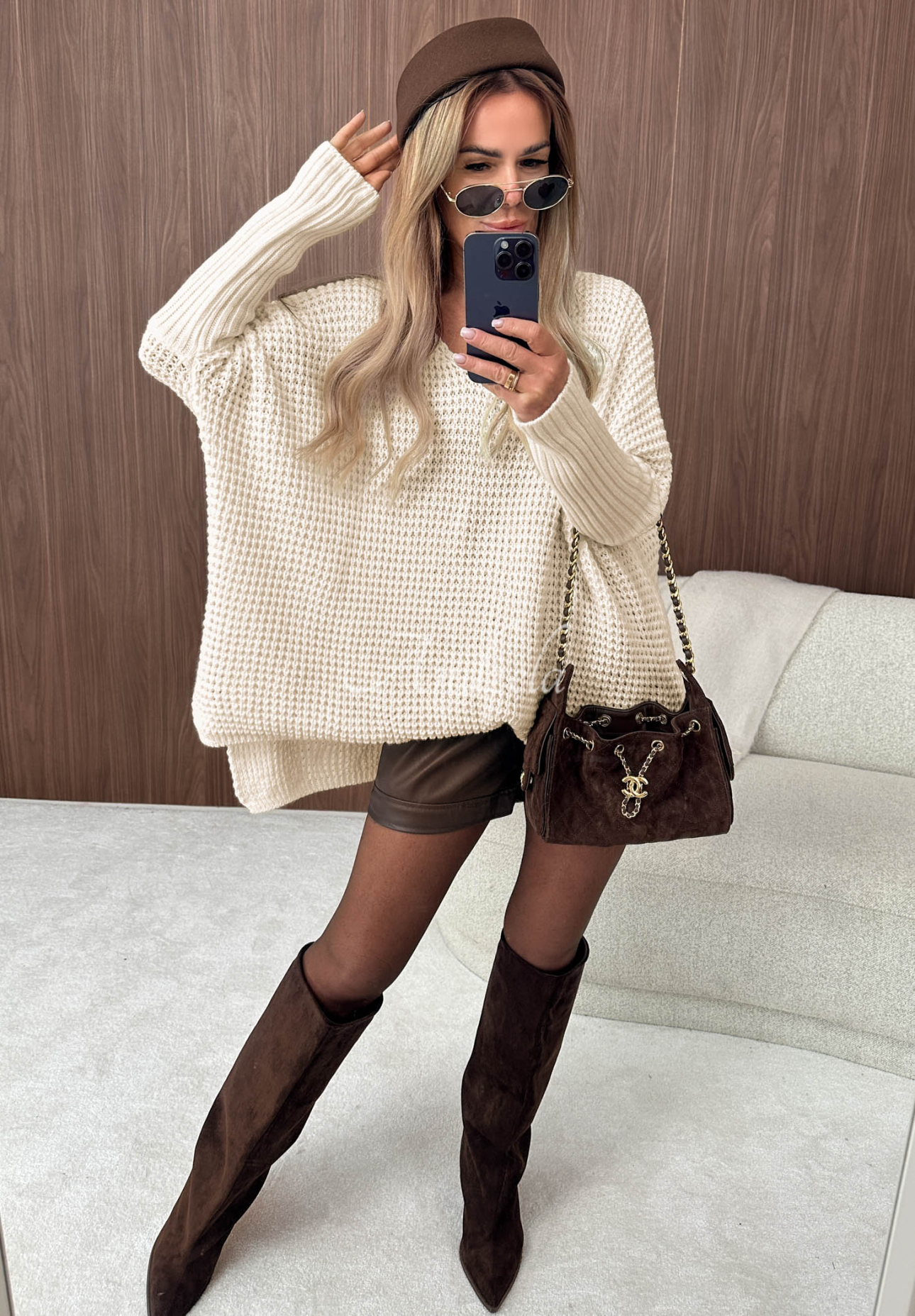 Asymmetrischer Oversize-Pullover Amber Knit Ecru