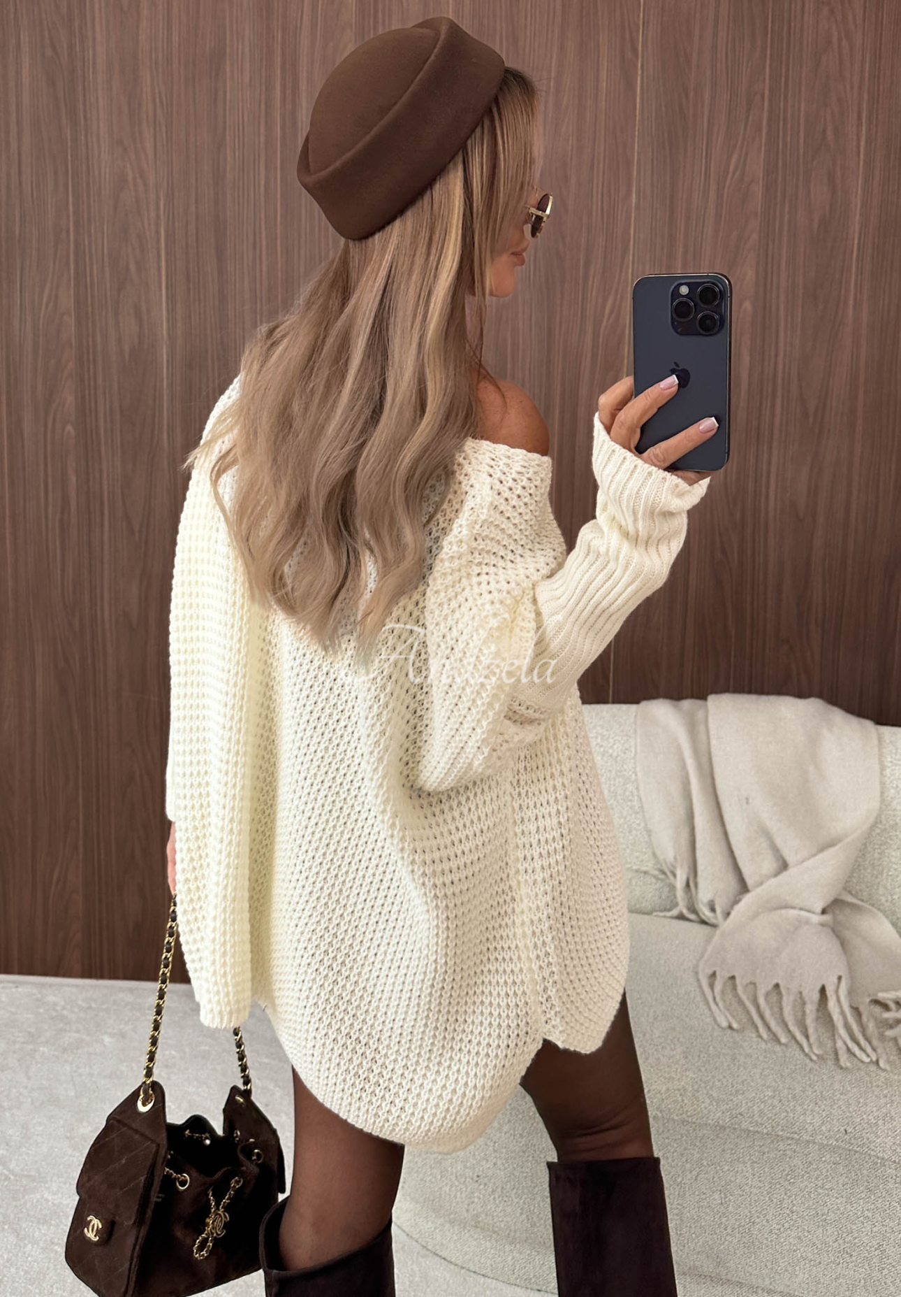 Asymmetrischer Oversize-Pullover Amber Knit Ecru