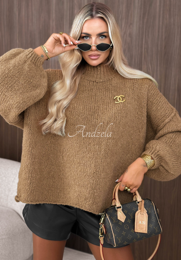 Weicher Oversize-Pullover mit Wolle und Viskose Lola Love Camel