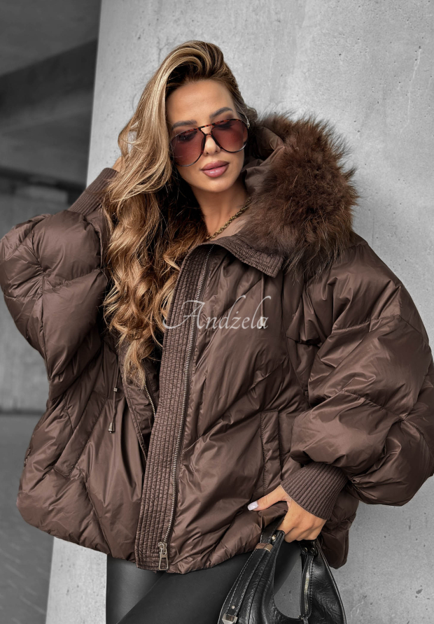 Daunenjacke mit Kapuze Look Again Schokoladenbraun