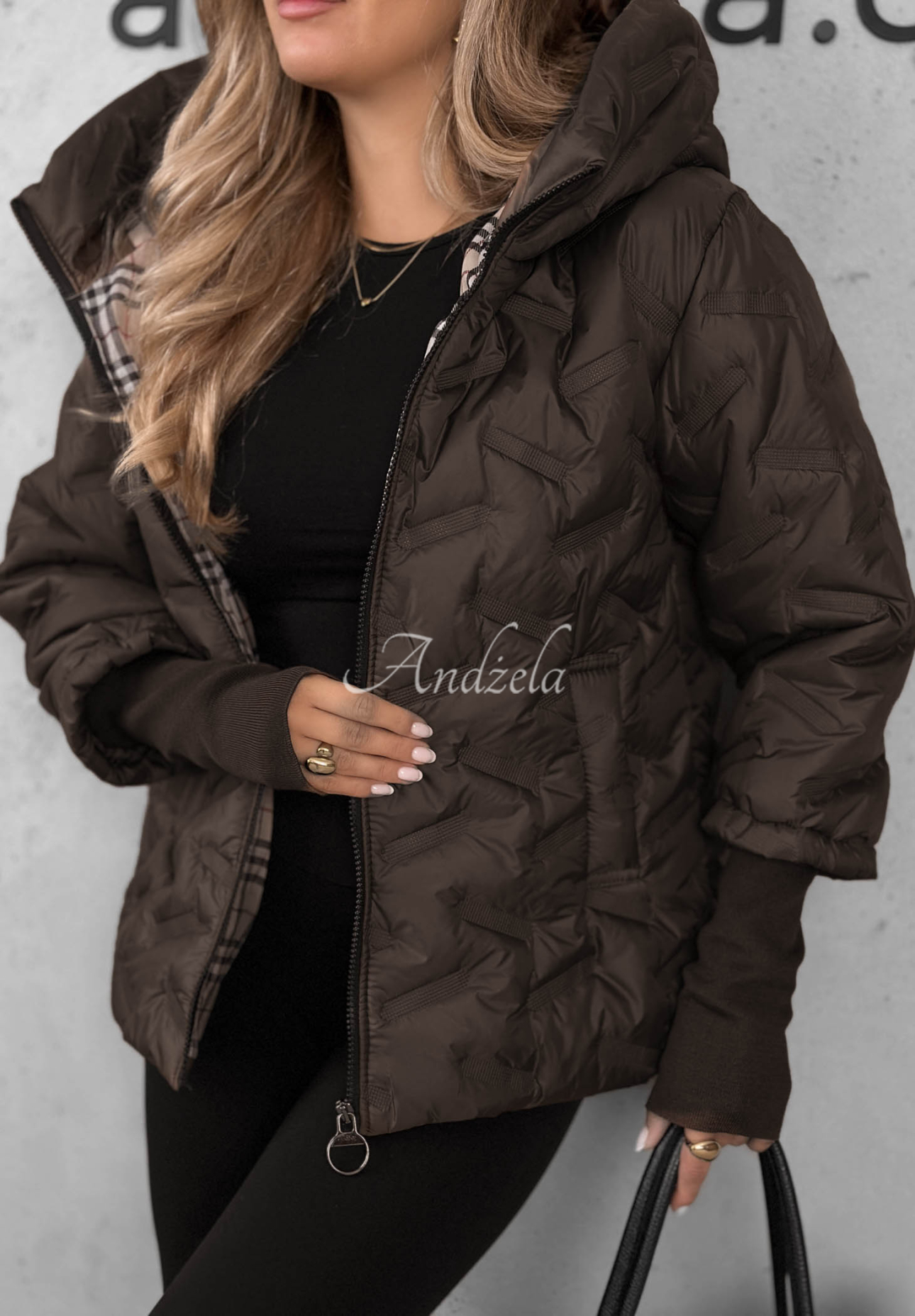 Gesteppte Jacke mit Kapuze Autumn Edge dunkles Schokolade