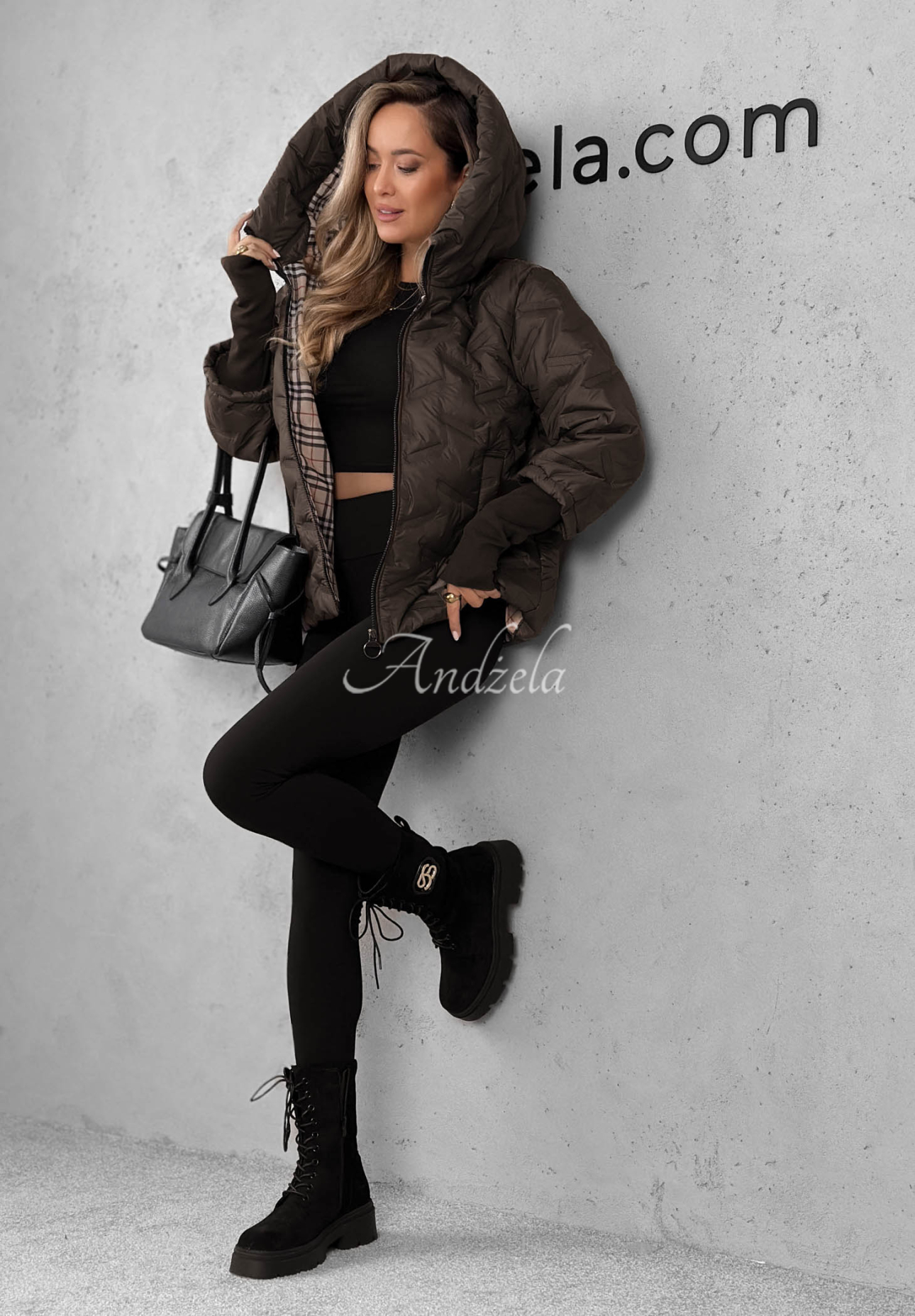 Gesteppte Jacke mit Kapuze Autumn Edge dunkles Schokolade