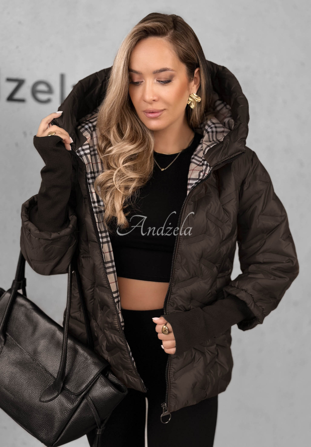 Gesteppte Jacke mit Kapuze Autumn Edge dunkles Schokolade