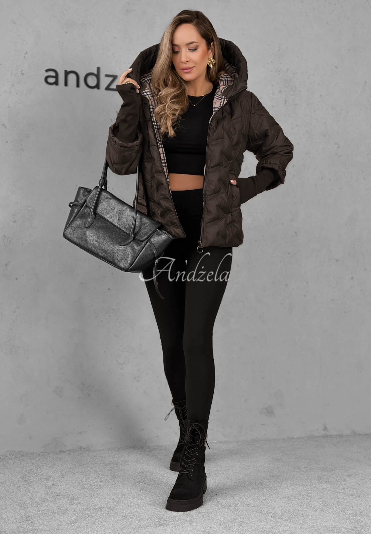 Gesteppte Jacke mit Kapuze Autumn Edge dunkles Schokolade
