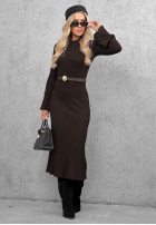 Wiskozowa Kleid midi longsleeve dzwonek Lovely Day Schokoladenbraun