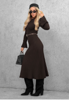 Wiskozowa Kleid midi longsleeve dzwonek Lovely Day Schokoladenbraun