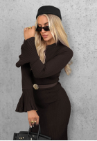 Wiskozowa Kleid midi longsleeve dzwonek Lovely Day Schokoladenbraun
