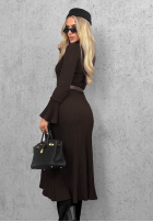 Wiskozowa Kleid midi longsleeve dzwonek Lovely Day Schokoladenbraun