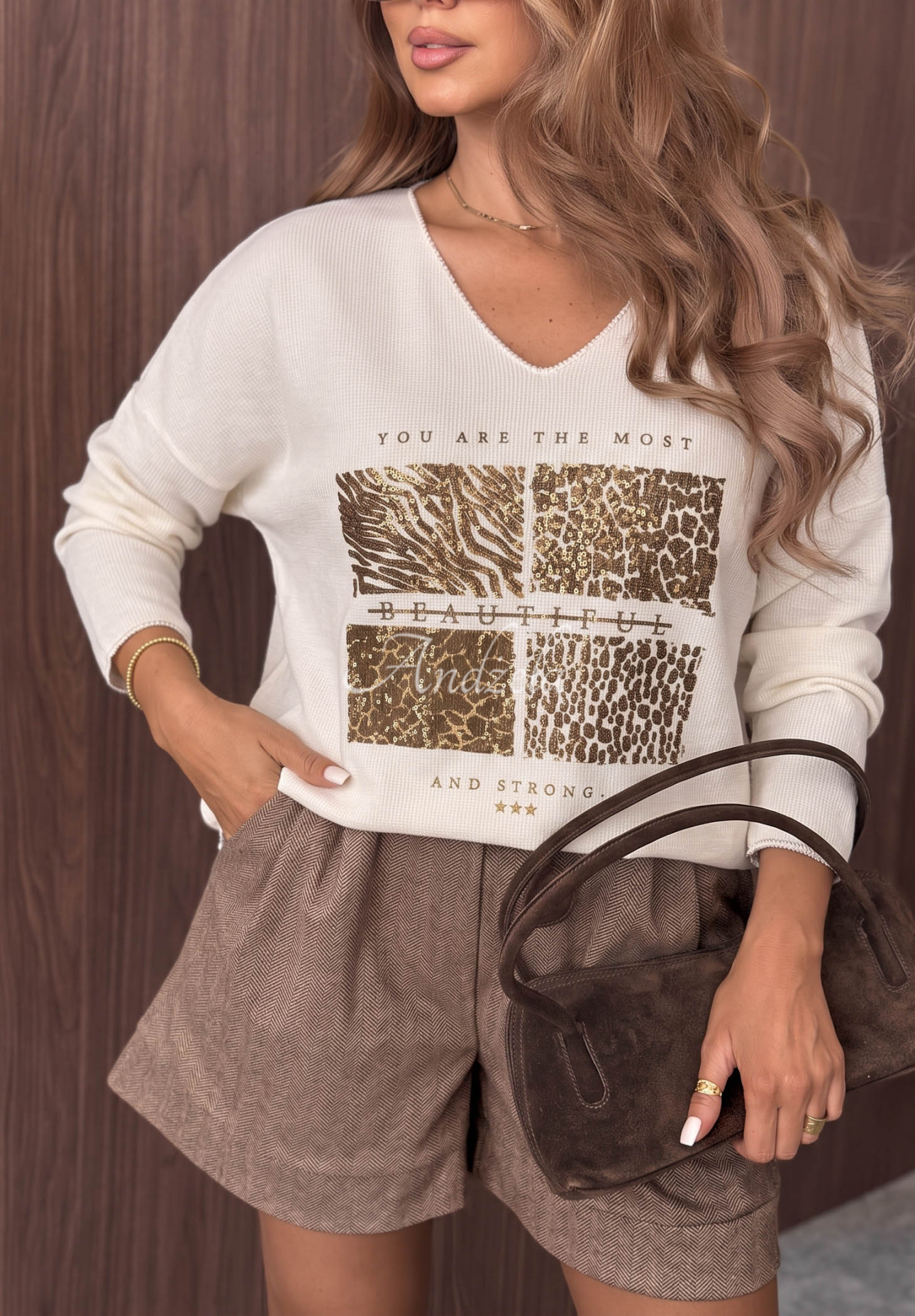 Leichter Oversize-Pullover aus Viskose mit Aufdruck The Most Beautiful Beige