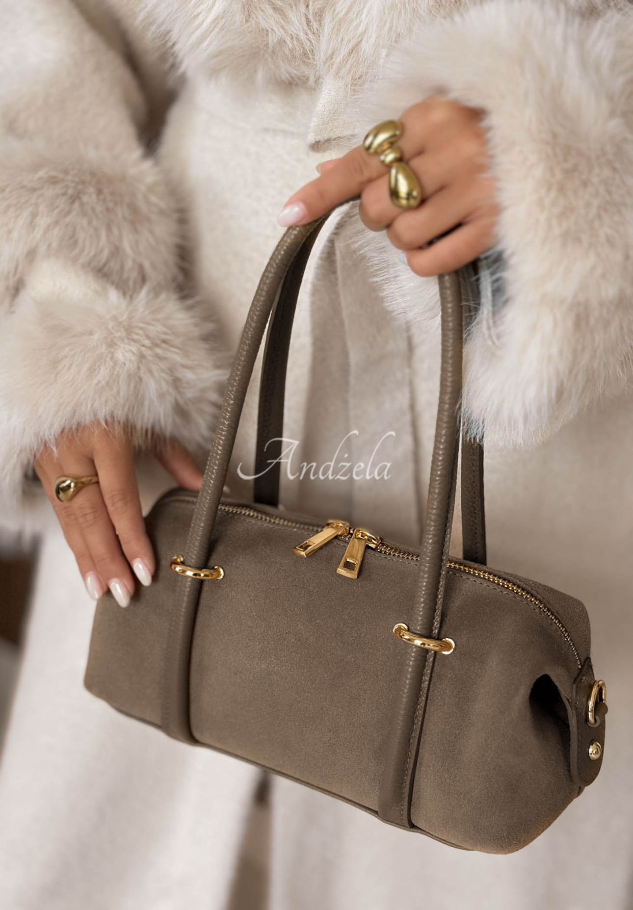 Wildlederhandtasche Morning Elegance Mokkafarben