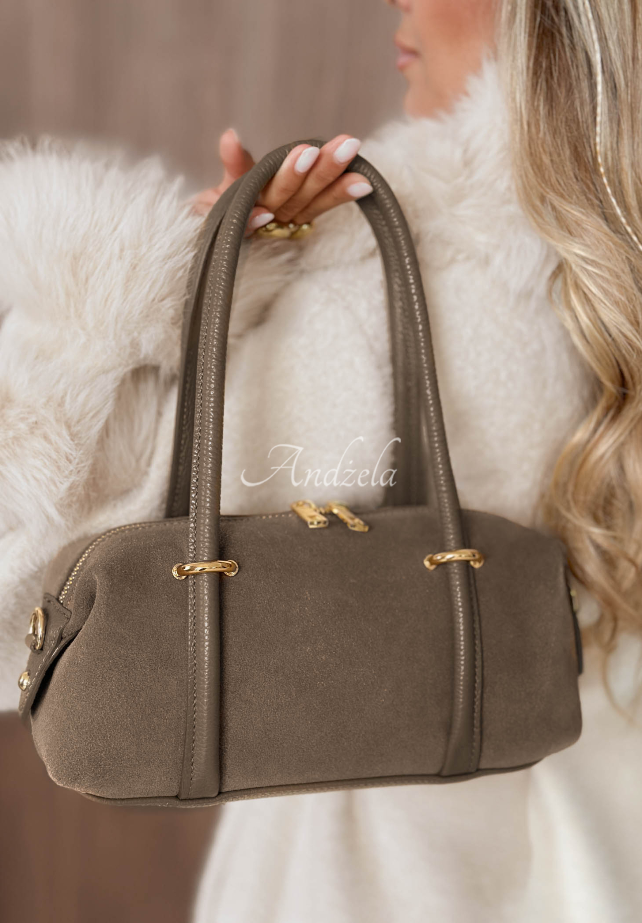 Wildlederhandtasche Morning Elegance Mokkafarben