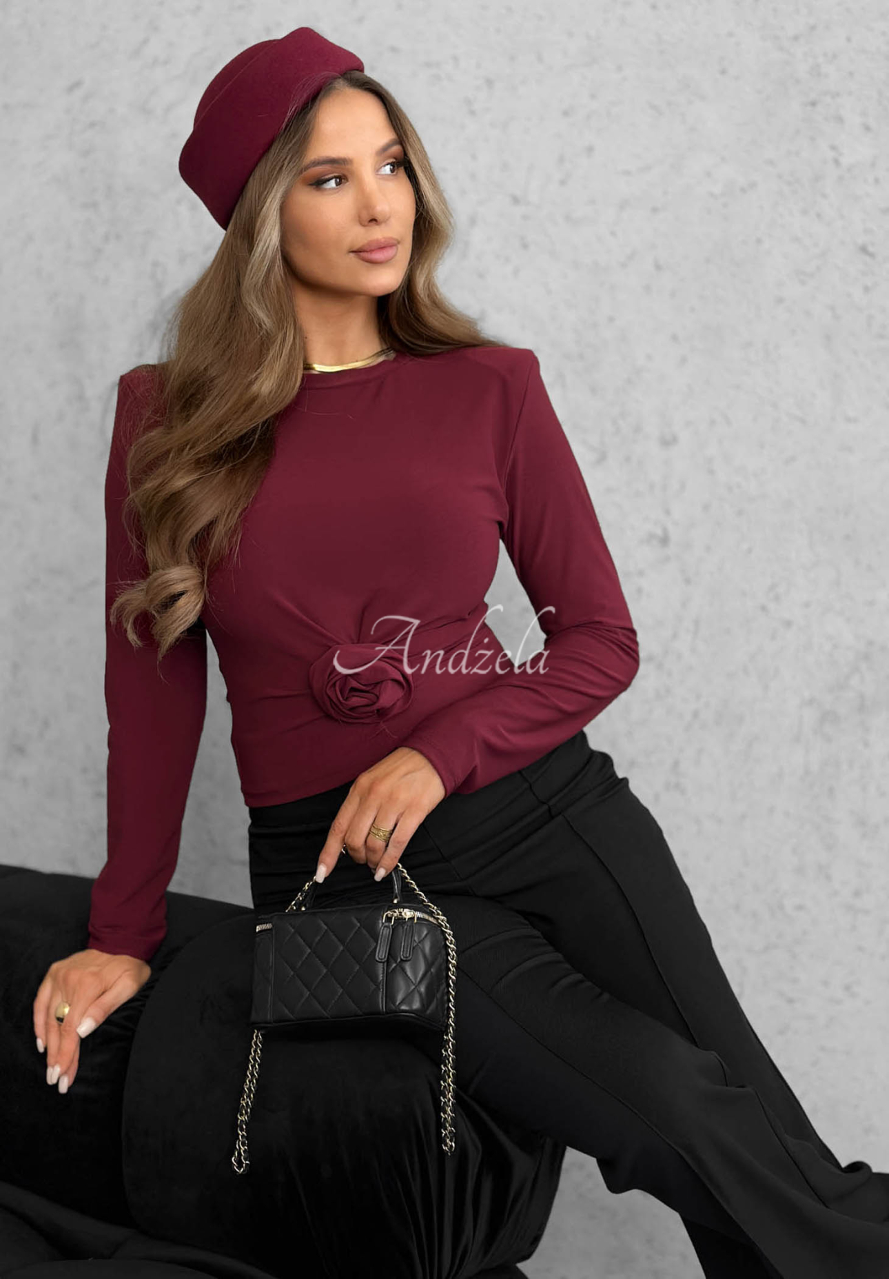 Langarmbluse mit Rose One Second Burgunderrot
