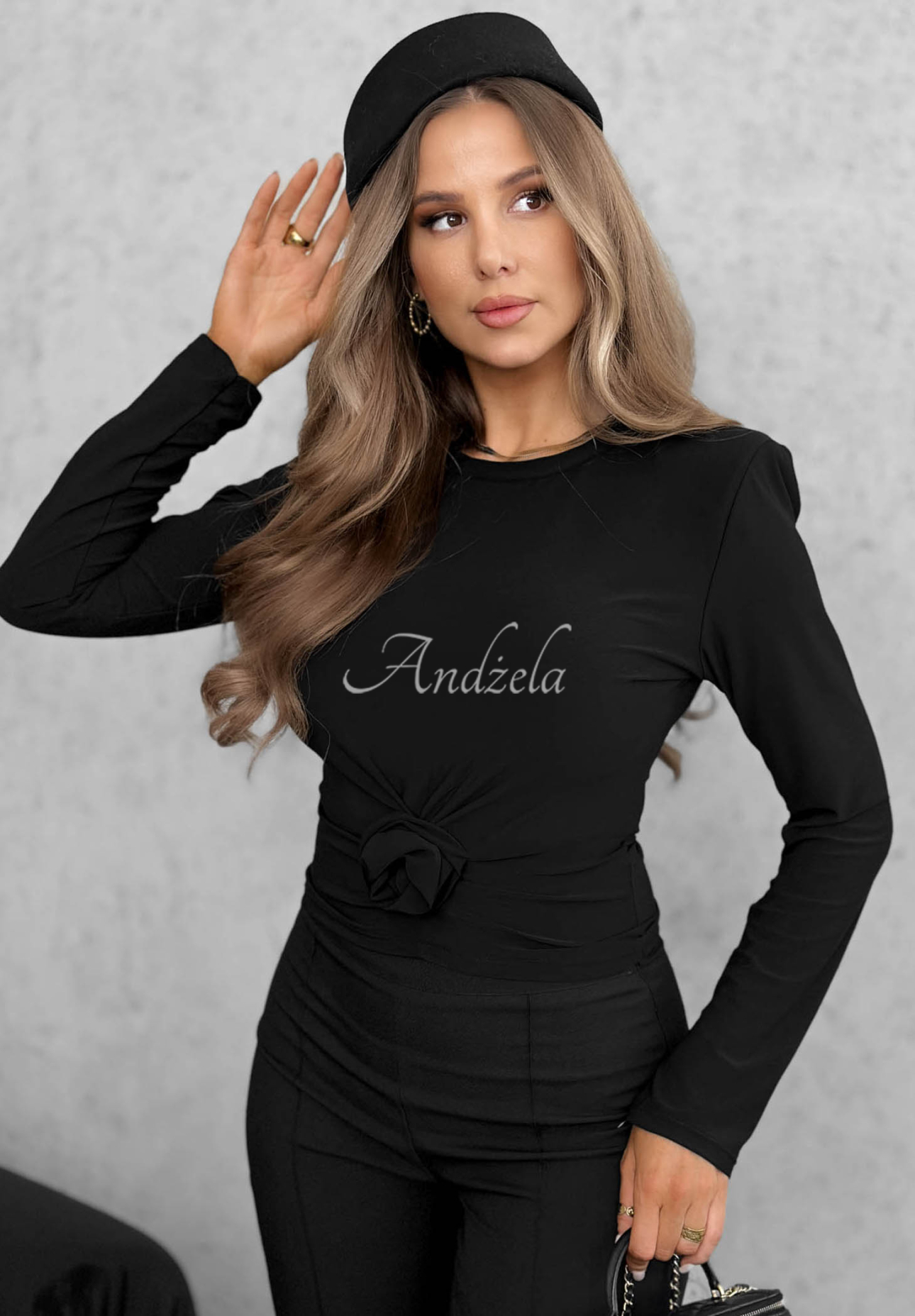 Langarmbluse mit Rose One Second Schwarz