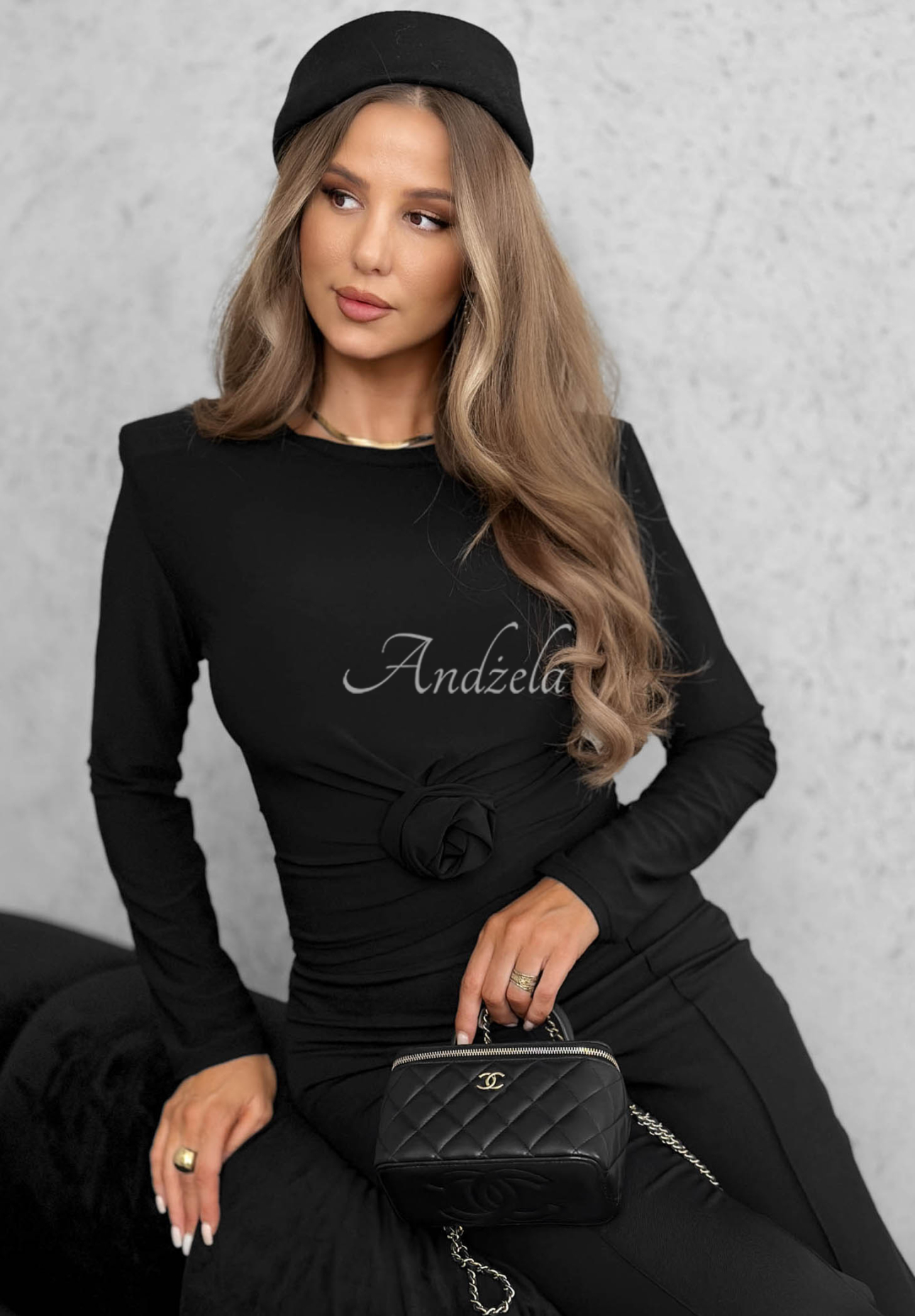 Langarmbluse mit Rose One Second Schwarz