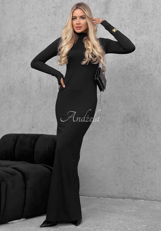 Figurbetontes Viskose-Kleid mit Rollkragen und Schlitz Red Carpet Schwarz