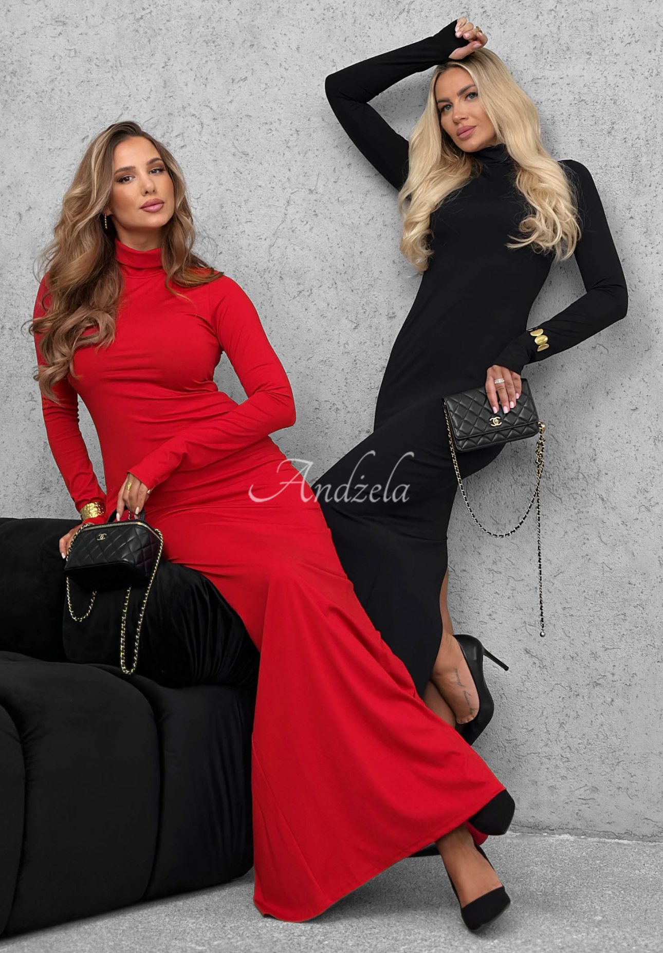 Figurbetontes Viskose-Kleid mit Rollkragen und Schlitz Red Carpet Rot