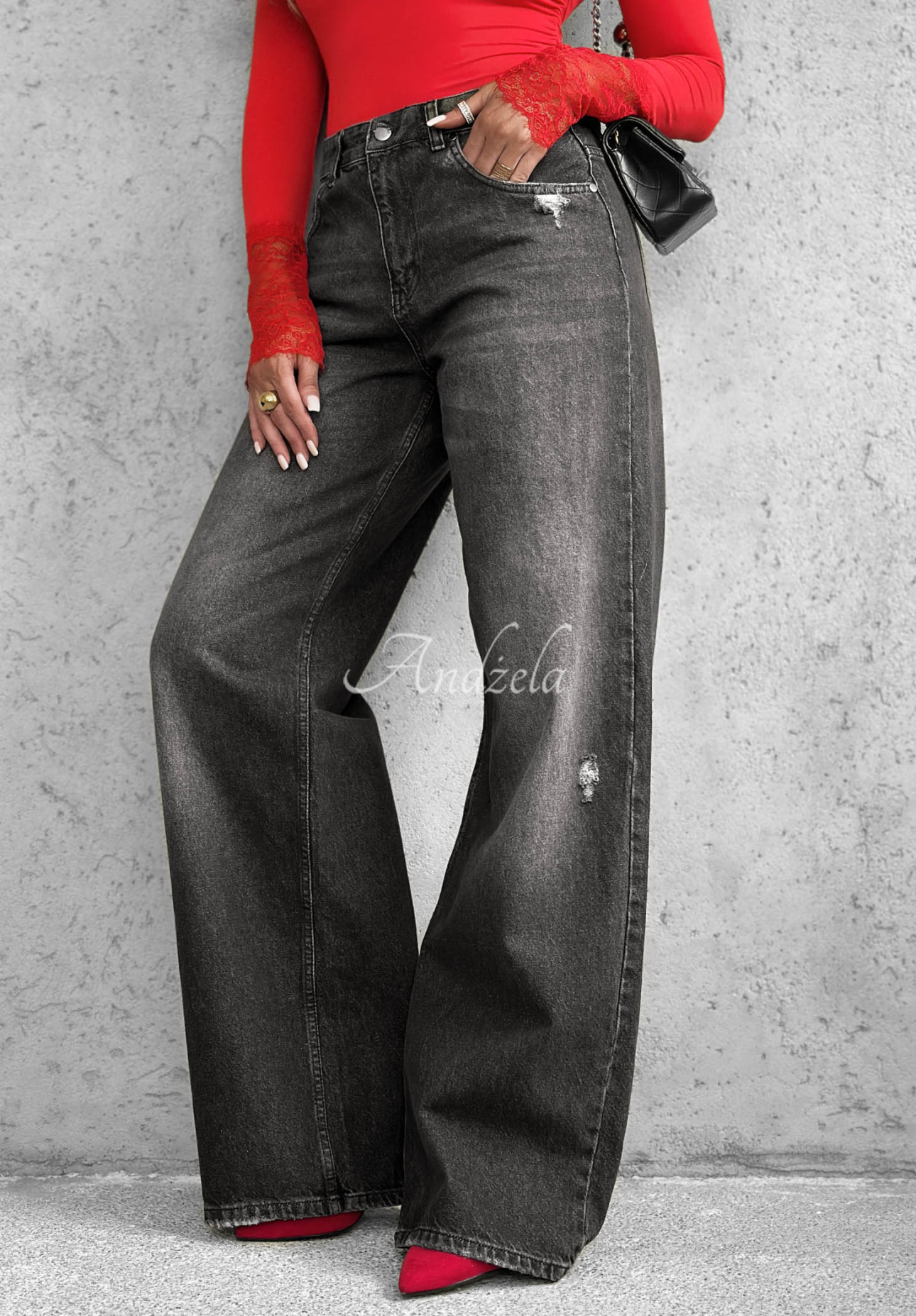 Jeans wide leg im Used-Look Don't Touch Grau