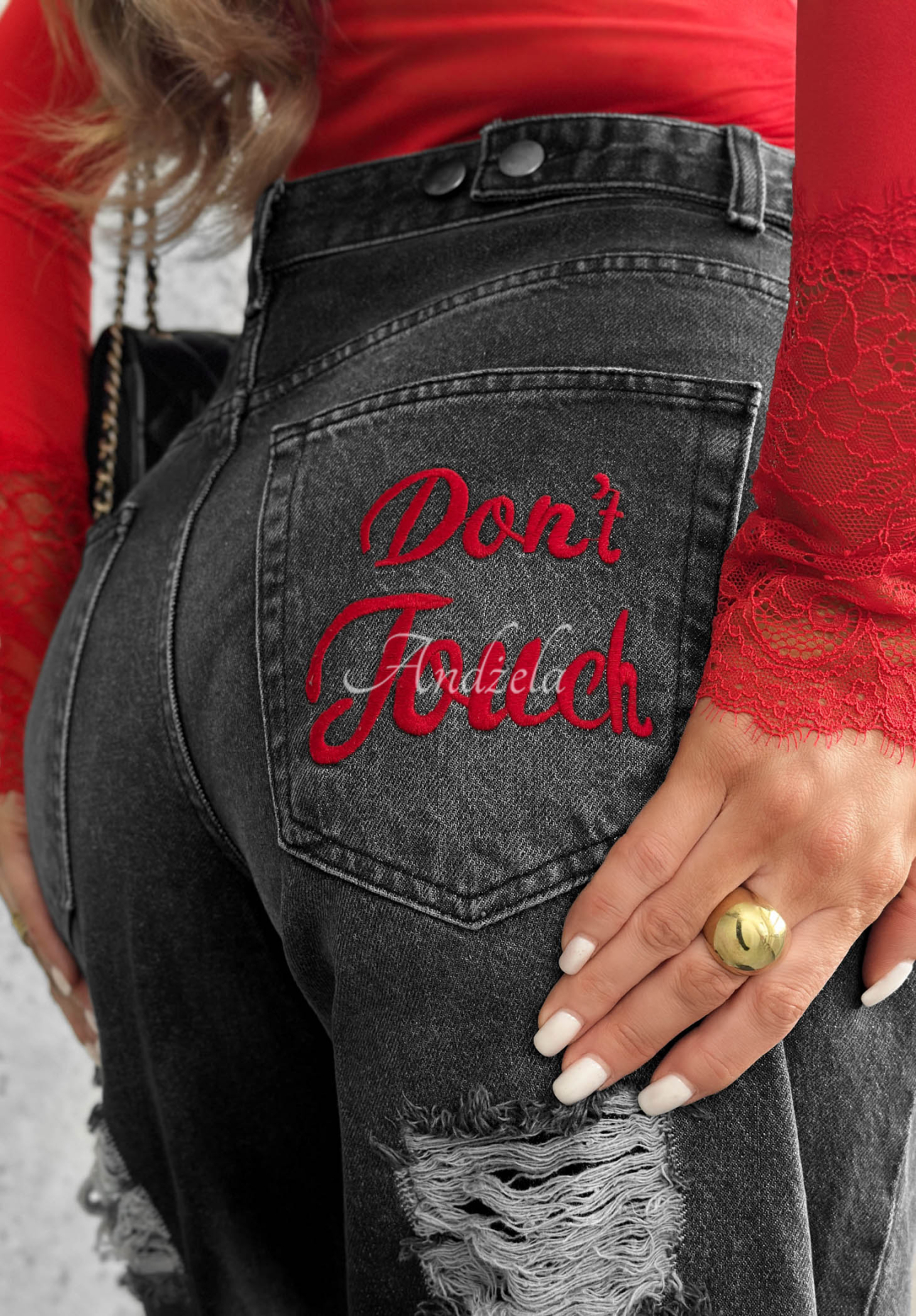 Jeans wide leg im Used-Look Don't Touch Grau