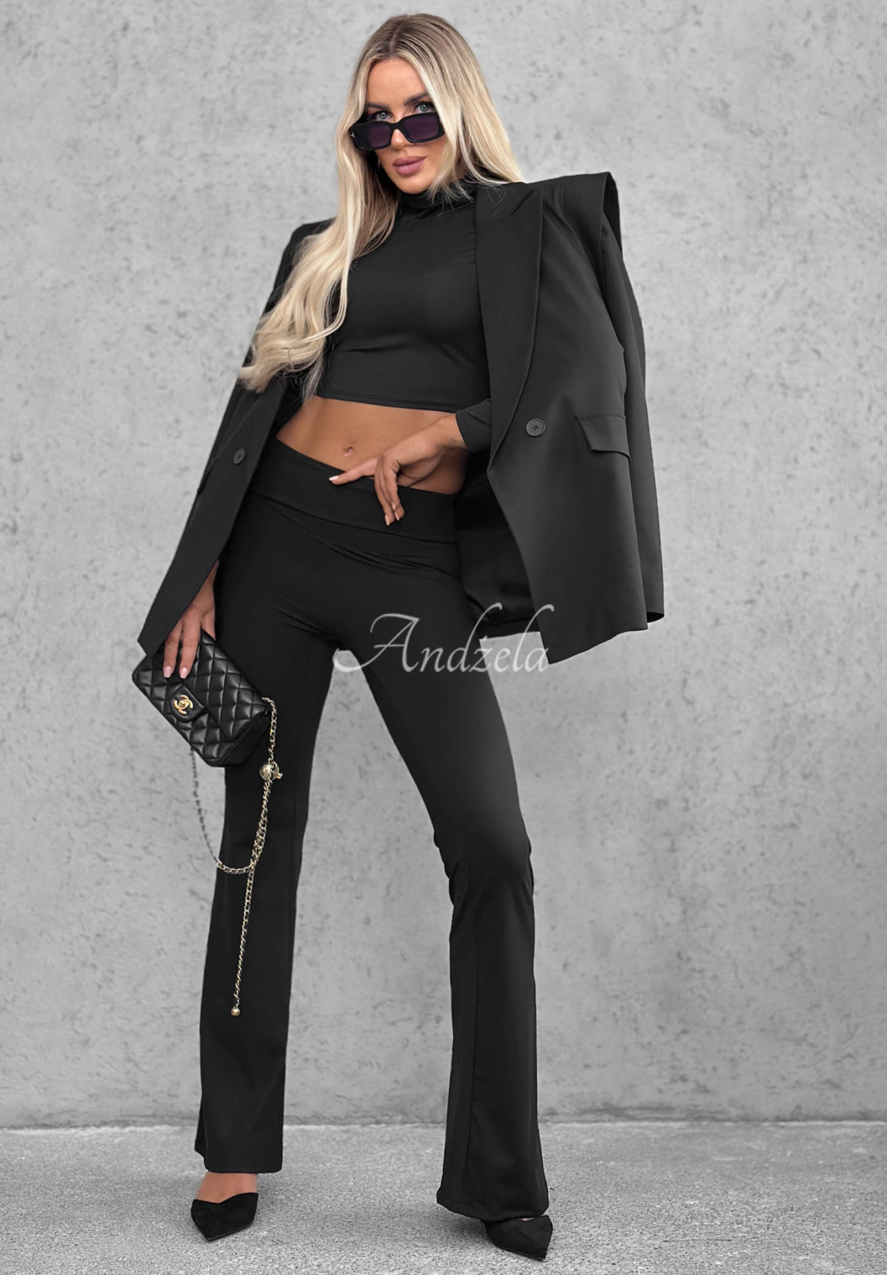 Figurbetonte Leggings im Schlaghosen-Stil mit breitem Bund Perfect Match Schwarz