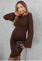 Kleid z rękawami dzwonek i ściągaczami Dancing Alone Schokoladenbraun