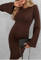 Kleid z rękawami dzwonek i ściągaczami Dancing Alone Schokoladenbraun