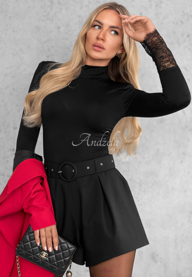 Longsleeve Body mit Turtleneck und Spitze October Kiss Schwarz