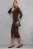 Kleid longsleeve z marszczeniem  Camera Ready Schokoladenbraun