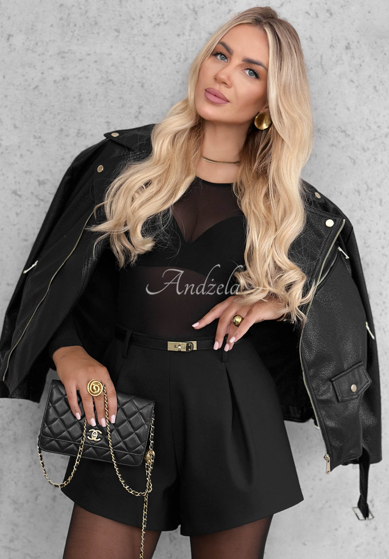Figurbetonter Langarm-Body aus Mesh Little Shimmer Schwarz