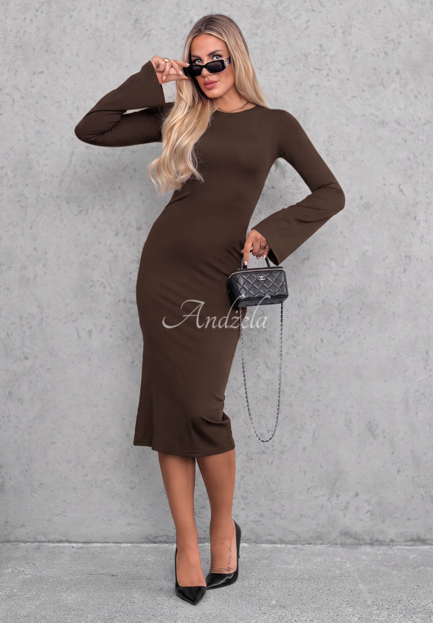 Viskose-Kleid mit langen &Auml;rmeln und ausgestellten &Auml;rmeln Champagne Nights Schokoladenbraun