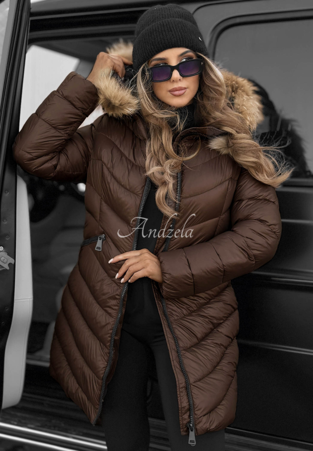 Steppjacke mit Kapuze Winter Schokoladenbraun