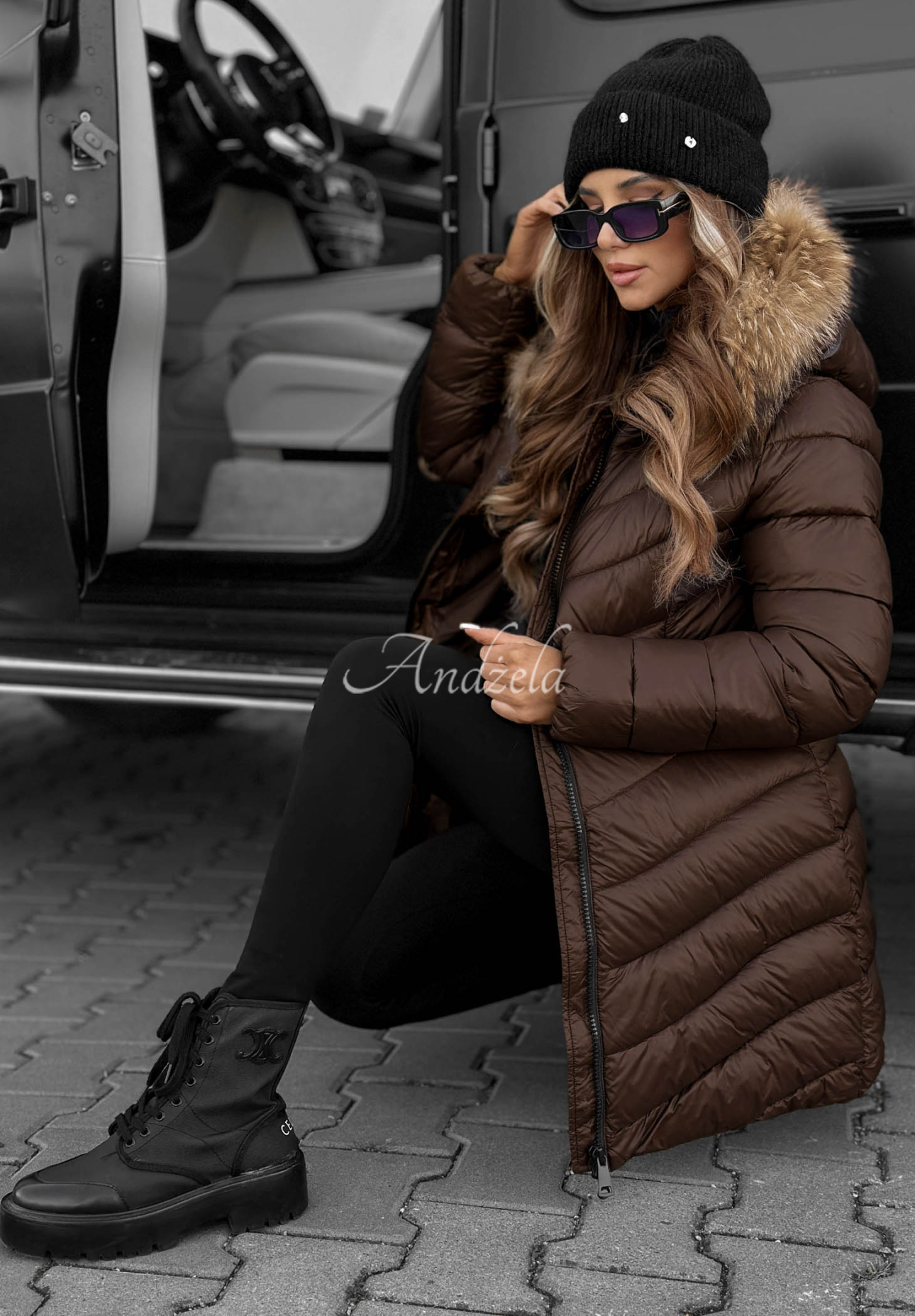 Steppjacke mit Kapuze Winter Schokoladenbraun
