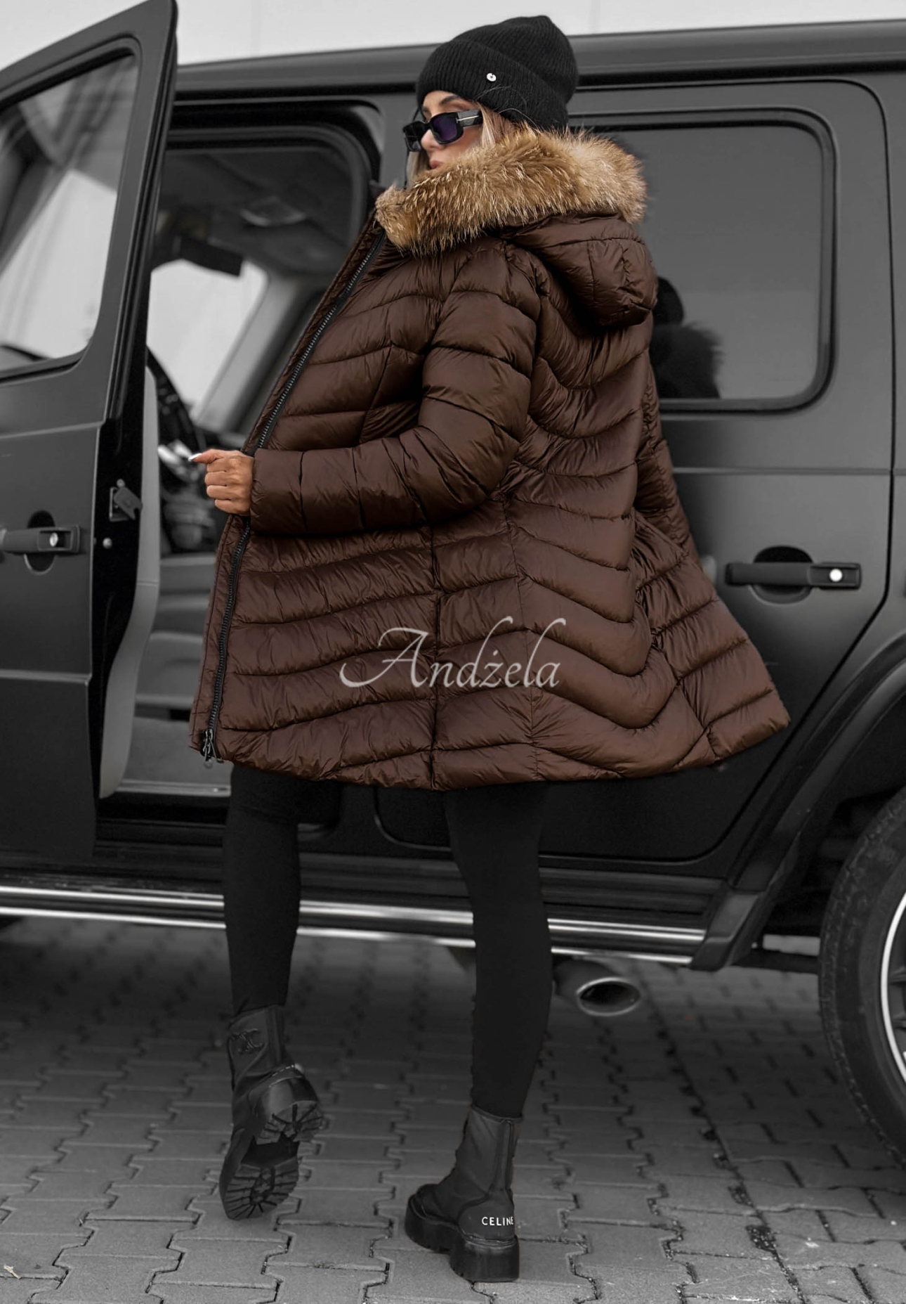 Steppjacke mit Kapuze Winter Schokoladenbraun