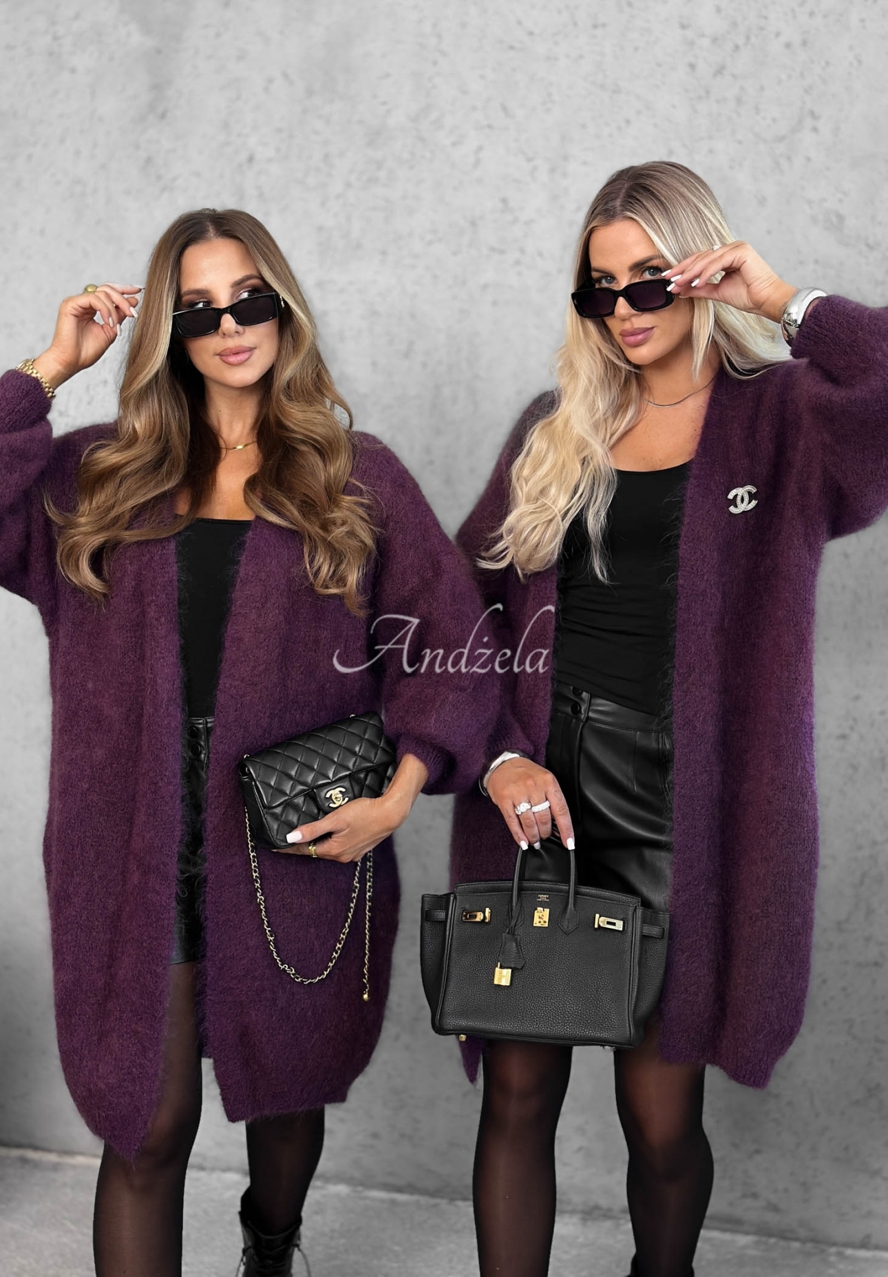 Langer Mohair-Cardigan Honey Weather Beerenfarben