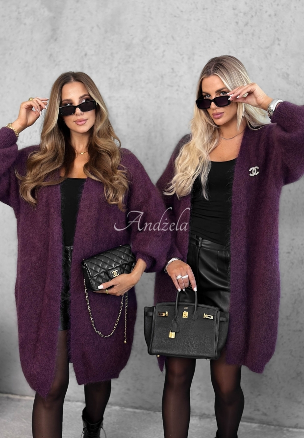 Langer Mohair-Cardigan Honey Weather Beerenfarben