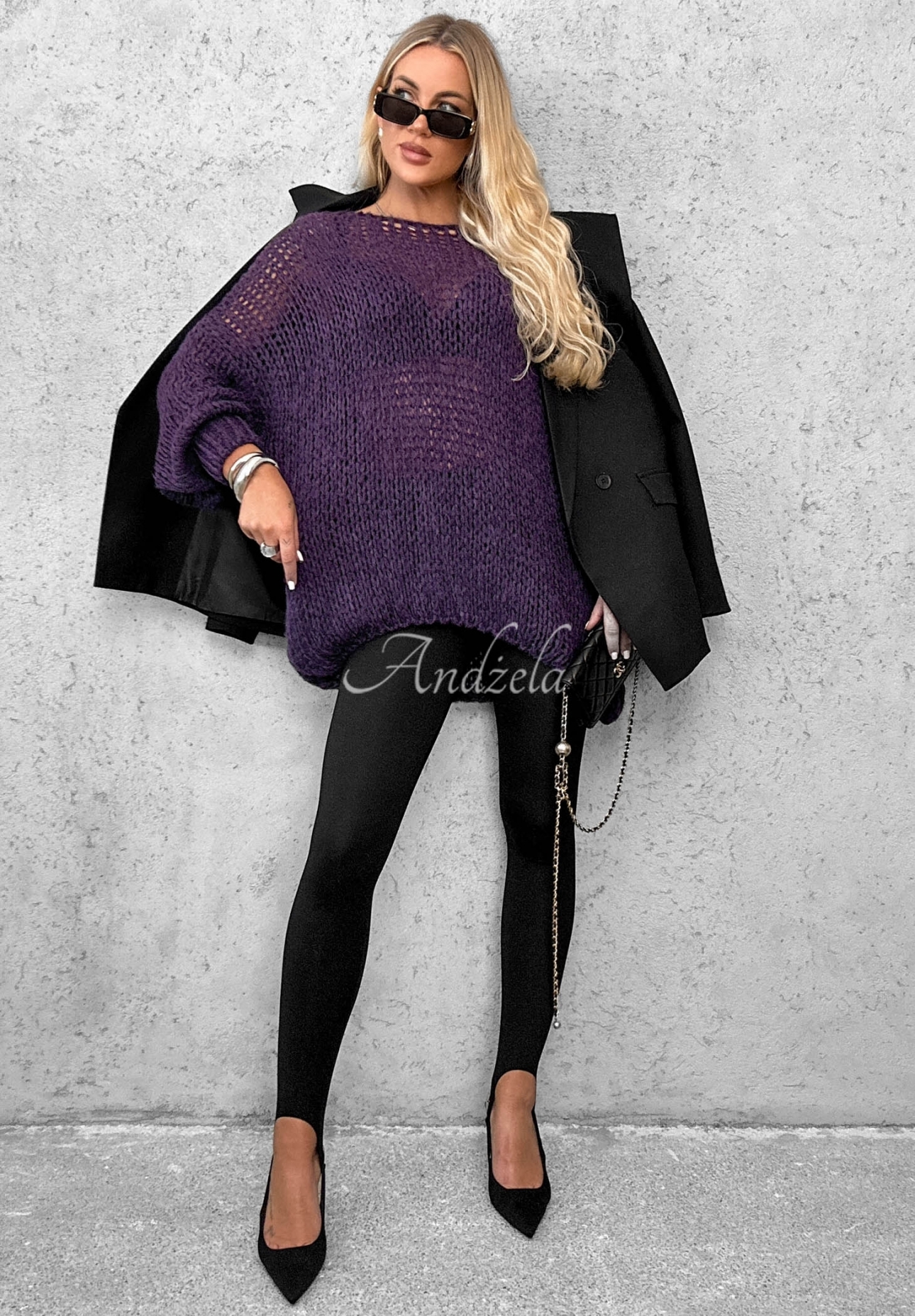 Weicher Oversize Pullover aus Wolle und Viskose Sugar Babe Beerenfarben
