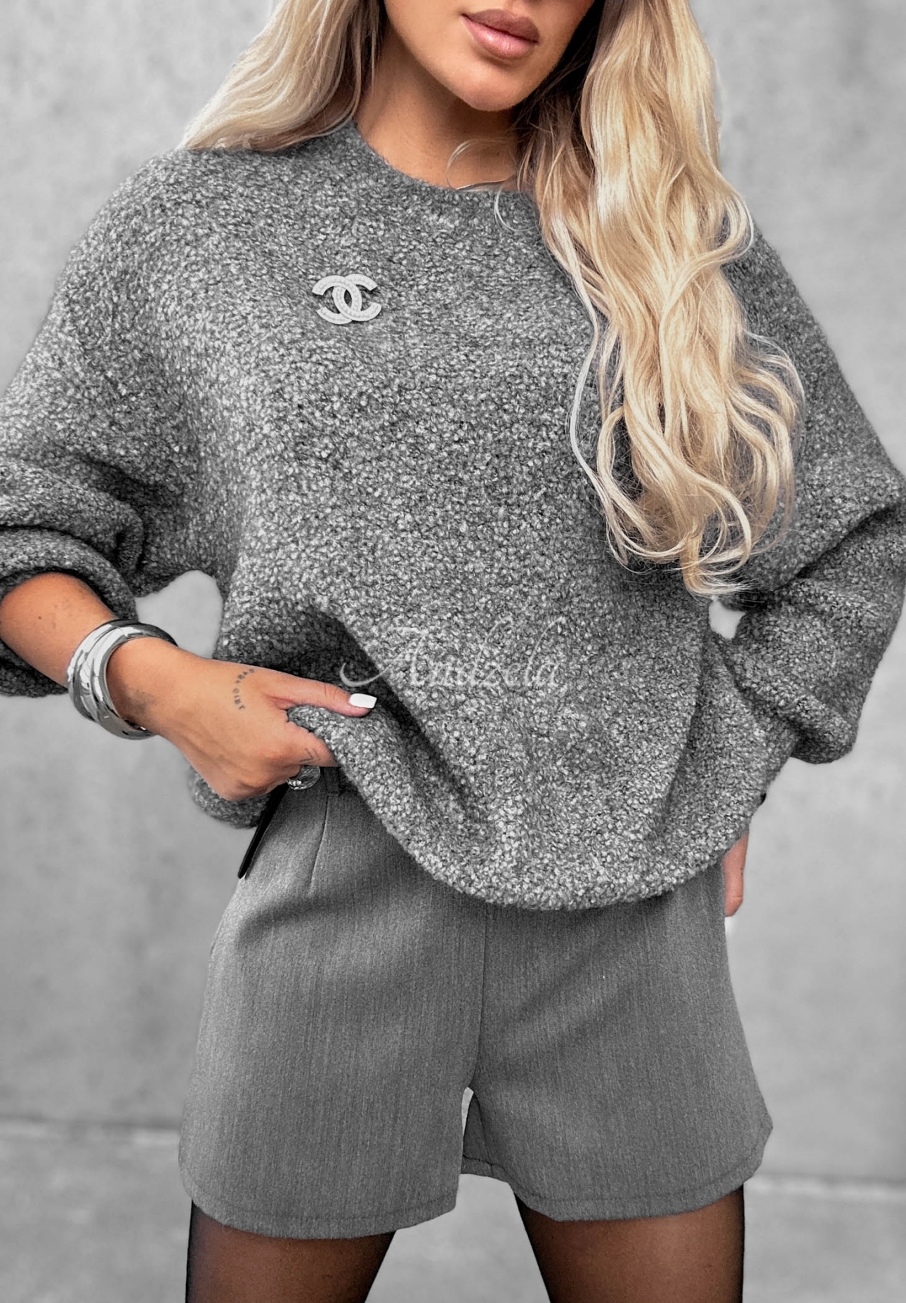 Pullover mit Mohair und Wolle Long Evening Grau