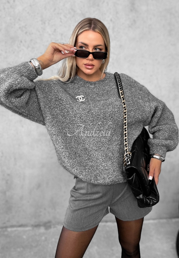 Pullover mit Mohair und Wolle Long Evening Grau