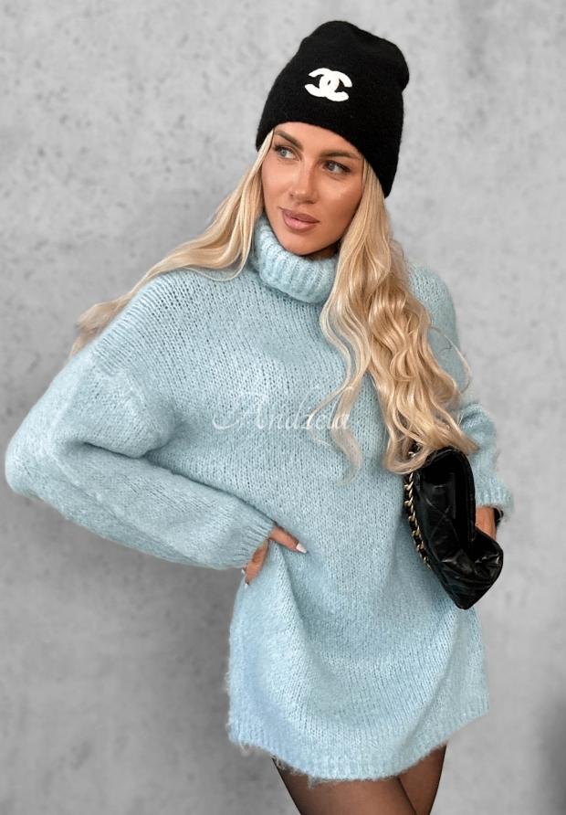 Strickkleid mit Rollkragen mit Wolle und Viskose Cozy Babe Himmelblau
