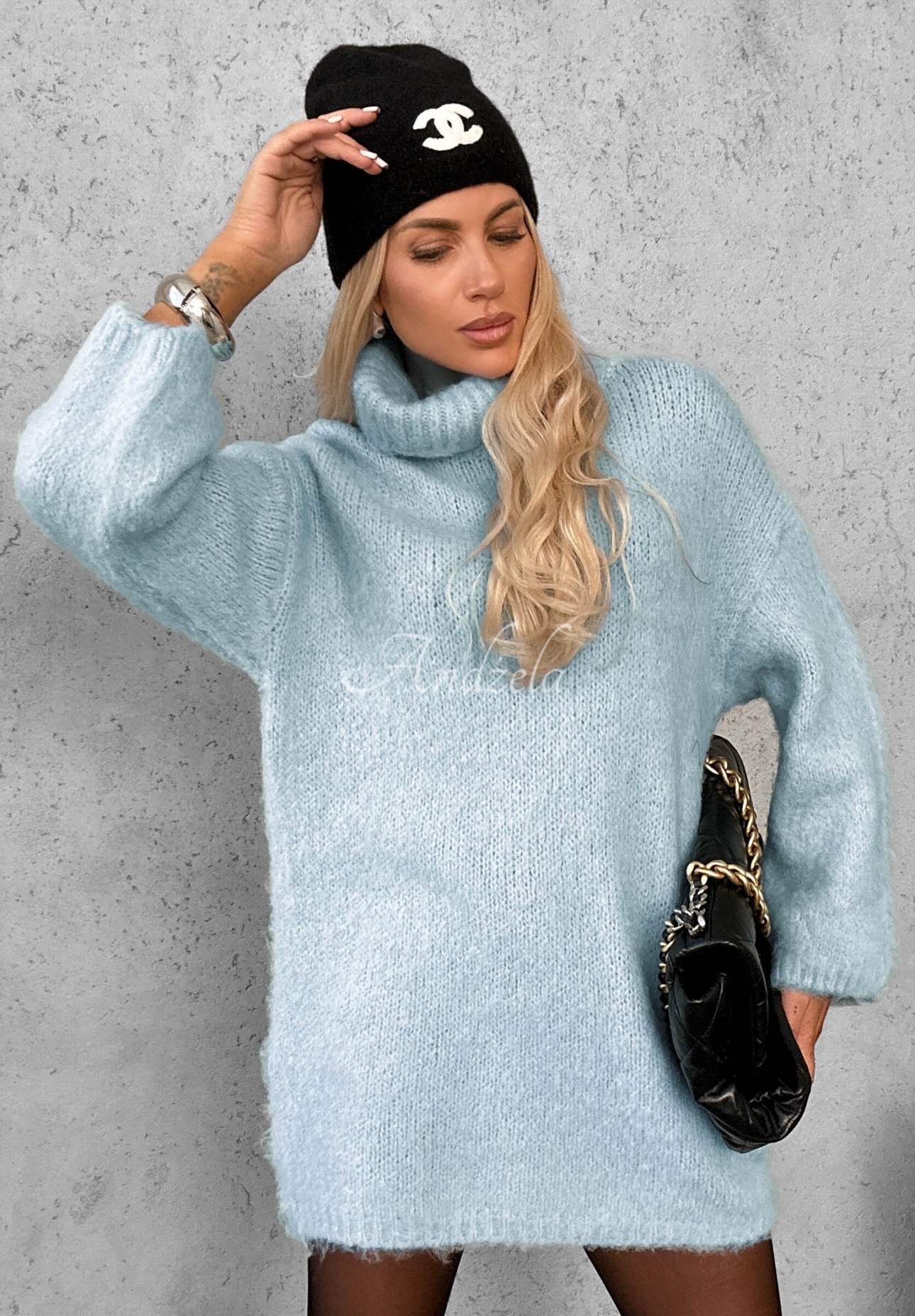 Strickkleid mit Rollkragen mit Wolle und Viskose Cozy Babe Himmelblau